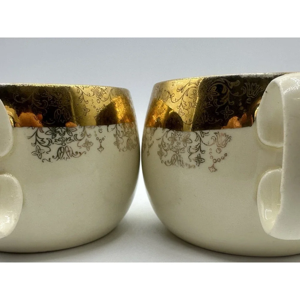 Pair of Sabin Crest-O-Gold‎ Flat Cups Made In USA 22K Gold